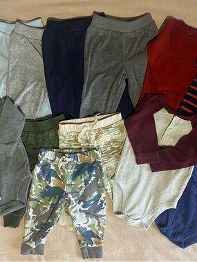 Carters Boy 6-9M Clothing Bundle - 14 pieces - Bodysuit Tops and Pant Bottoms